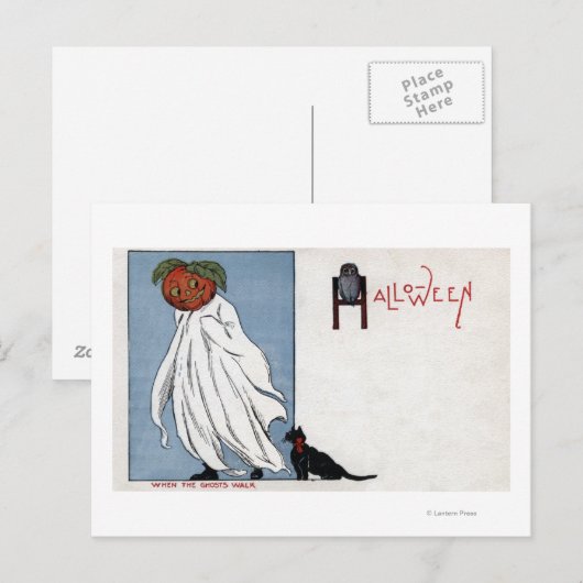 Halloween Greeting Pumpkin onder blad Briefkaart (Voorkant / Achterkant)