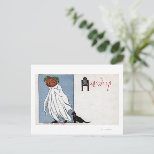 Halloween Greeting Pumpkin onder blad Briefkaart (Staand voorkant)