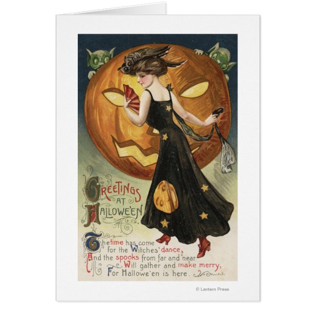 Halloween Greeting, Witch Dansand Pumpkin (Voorkant)