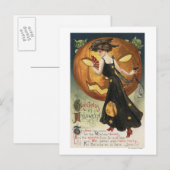 Halloween Greeting, Witch Dansand Pumpkin Briefkaart (Voorkant / Achterkant)