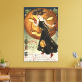 Halloween Greeting, Witch Dansand Pumpkin Canvas Afdruk (Insitu (Woonkamer))