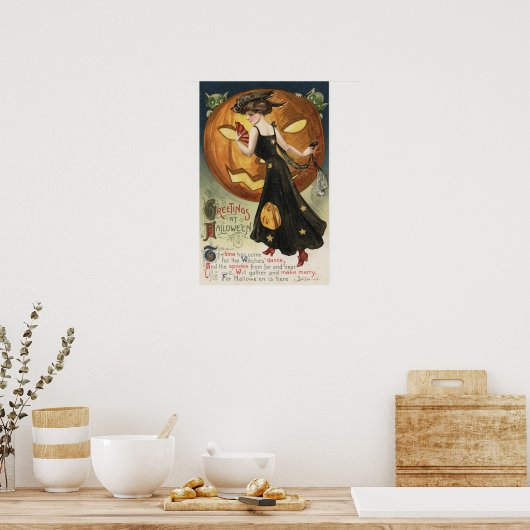 Halloween Greeting, Witch Dansand Pumpkin Poster (Keuken)