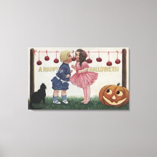 Halloween GreetingApples op Koord Canvas Afdruk (Voorkant)