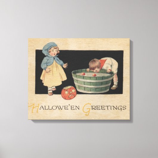 Halloween GreetingBobbing voor appels Canvas Afdruk (Voorkant)