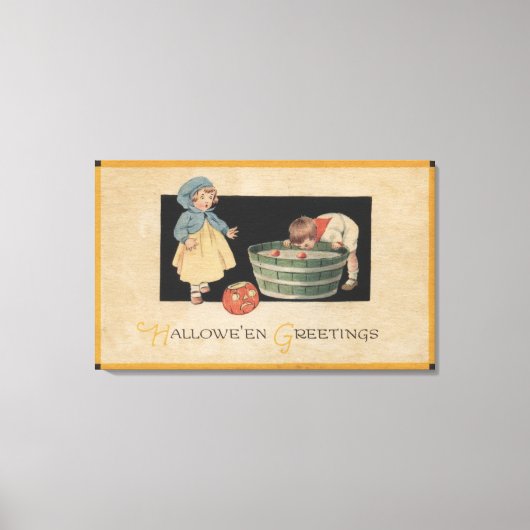 Halloween GreetingBobbing voor appels Canvas Afdruk (Voorkant)
