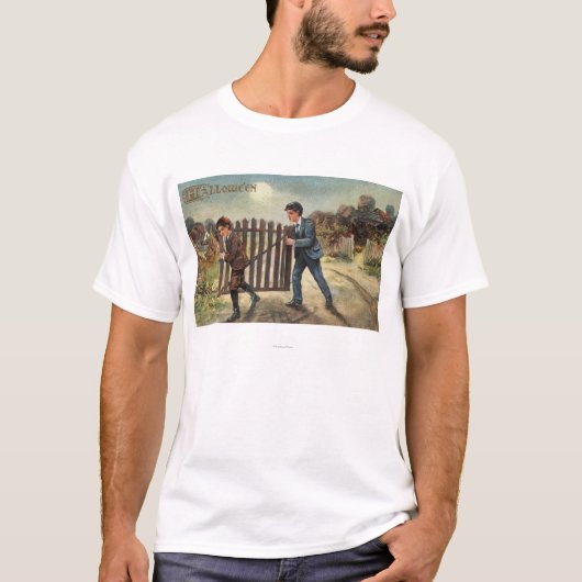 Halloween GreetingBoys Carrying Fence T-shirt (Voorkant)