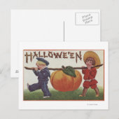 Halloween GreetingCarrying Pumpkin Briefkaart (Voorkant / Achterkant)