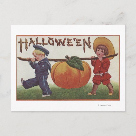 Halloween GreetingCarrying Pumpkin Briefkaart (Voorkant)