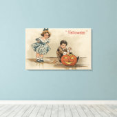 Halloween GreetingCarving Pumpkin Canvas Afdruk (Insitu (Houten vloer))