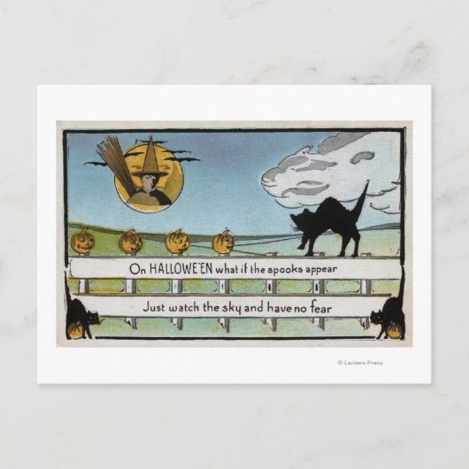 Halloween GreetingCat on Fence Briefkaart (Voorkant)