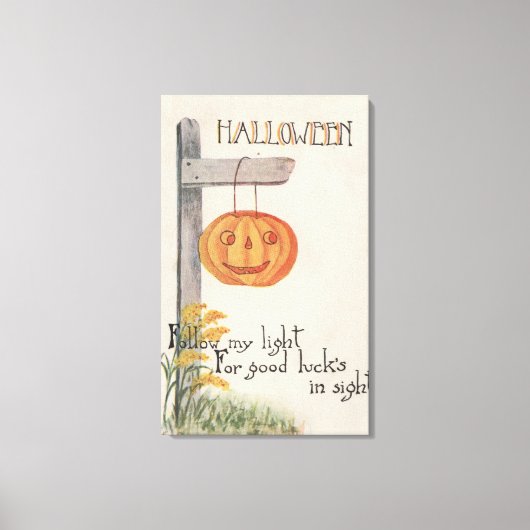 Halloween GreetingJack-O-Lantern op Post Canvas Afdruk (Voorkant)