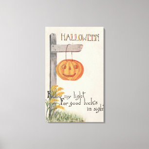 Halloween GreetingJack-O-Lantern op Post Canvas Afdruk