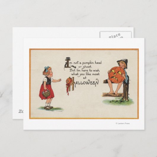 Halloween GreetingKid on Fence Briefkaart (Voorkant / Achterkant)