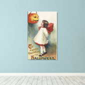 Halloween GreetingMeisje in rood en wit Canvas Afdruk (Insitu (Houten vloer))