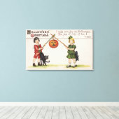 Halloween GreetingPumpkin op Stick Canvas Afdruk (Insitu (Houten vloer))