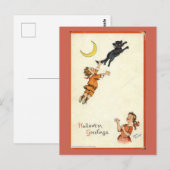 Halloween Greetings Boy Black Cat Tail  Briefkaart (Voorkant / Achterkant)