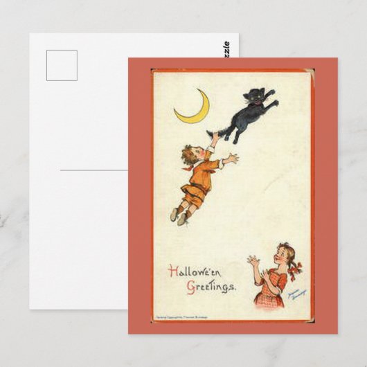 Halloween Greetings Boy Black Cat Tail  Briefkaart (Voorkant / Achterkant)