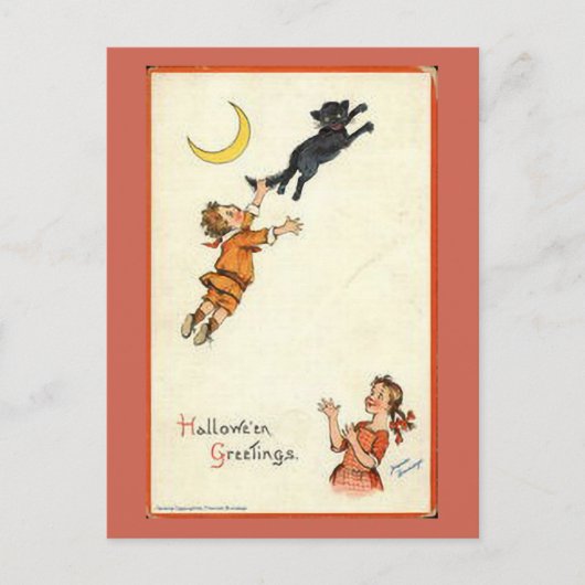 Halloween Greetings Boy Black Cat Tail  Briefkaart (Voorkant)