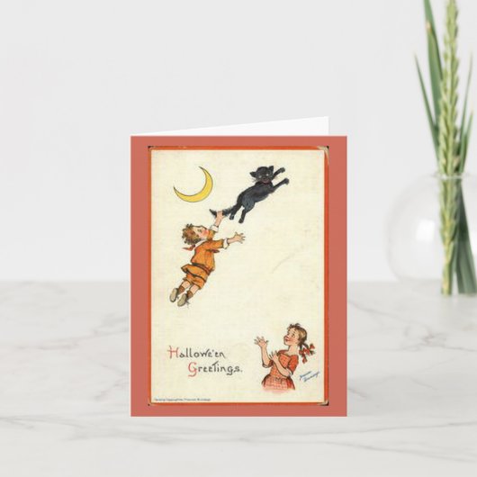 Halloween Greetings Boy Black Cat Tail  Kaart (Voorkant)