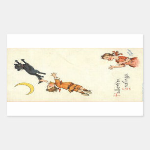 Halloween Greetings Boy Black Cat Tail  Rechthoekige Sticker