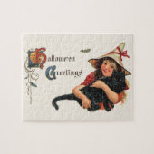  Halloween Greetings, Child Witch met Kat Legpuzzel (Horizontaal)