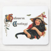  Halloween Greetings, Child Witch met Kat Muismat (Voorkant)
