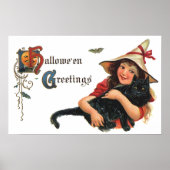  Halloween Greetings, Child Witch met Kat Poster (Voorkant)