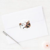 Halloween Greetings, Child Witch met Kat Ronde Sticker (Envelop)