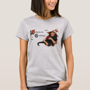 Halloween Greetings, Child Witch met Kat T-shirt