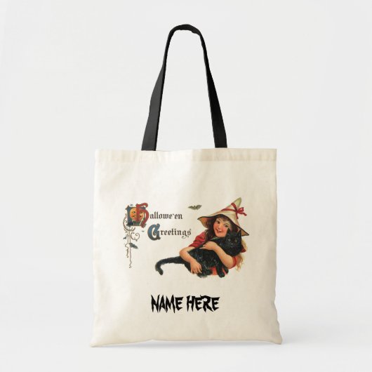  Halloween Greetings, Child Witch met Kat Tote Bag (Voorkant)