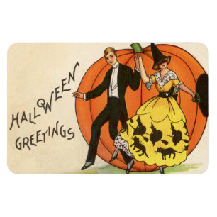 Halloween Greetings Dansende Couple Pumpkin Vintag Magneet