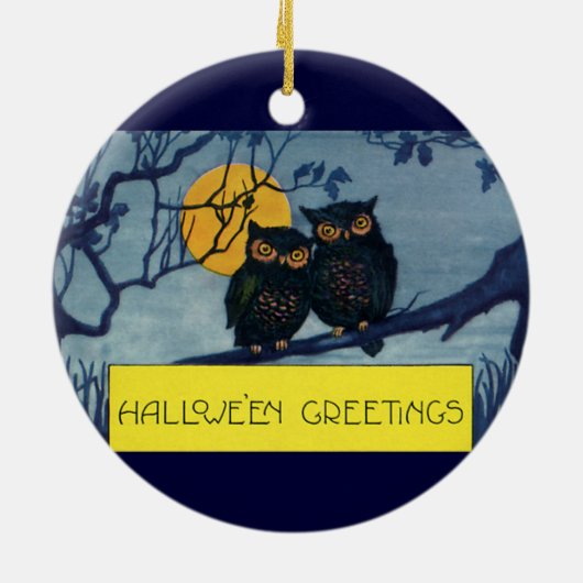  Halloween Greetings, eigenaar van Tree w Moon Keramisch Ornament (Achterkant)