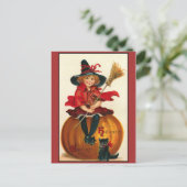 Halloween Greetings  Girl en Cat Briefkaart (Staand voorkant)