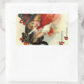 Halloween Greetings Girl met Black Cat  Rechthoekige Sticker (Tas)