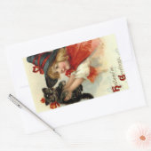 Halloween Greetings Girl met Black Cat  Rechthoekige Sticker (Envelop)