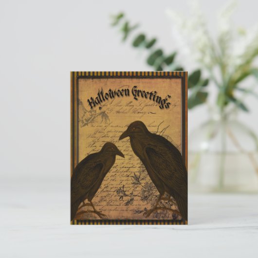 Halloween Greetings - Kraaien Briefkaart (Staand voorkant)