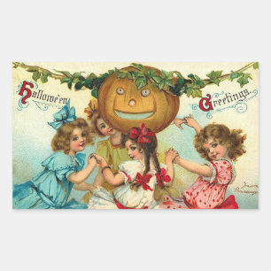 Halloween Greetings Pumpkin & Girls Rechthoekige Sticker