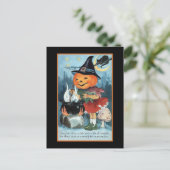 Halloween Greetings  Pumpkin Witch Girl Briefkaart (Staand voorkant)