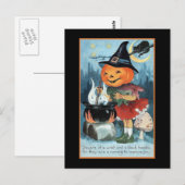 Halloween Greetings  Pumpkin Witch Girl Briefkaart (Voorkant / Achterkant)