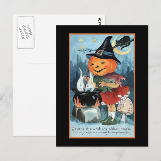 Halloween Greetings  Pumpkin Witch Girl Briefkaart (Voorkant / Achterkant)