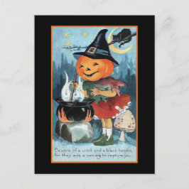 Halloween Greetings  Pumpkin Witch Girl Briefkaart