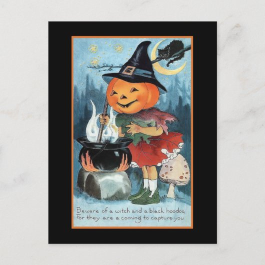 Halloween Greetings  Pumpkin Witch Girl Briefkaart (Voorkant)