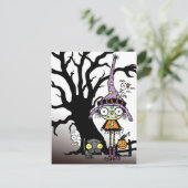 Halloween Greetings uit de heks in Paars Briefkaart (Staand voorkant)