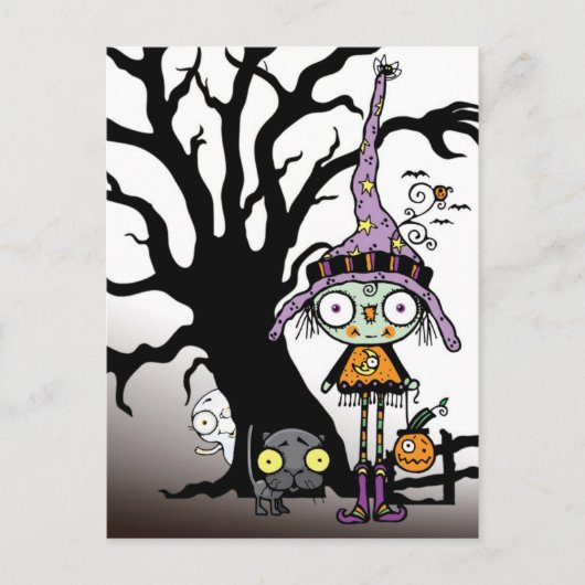 Halloween Greetings uit de heks in Paars Briefkaart (Voorkant)
