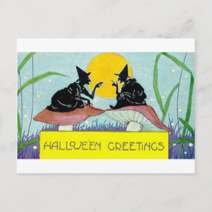 Halloween Greetings Witches op paddenstoelen Briefkaart