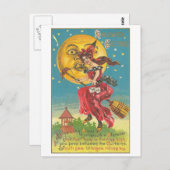 Halloween Greetings Woman op Broom Briefkaart (Voorkant / Achterkant)