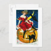 Halloween Greetings Woman op Jack-o-Lantern Briefkaart (Voorkant / Achterkant)