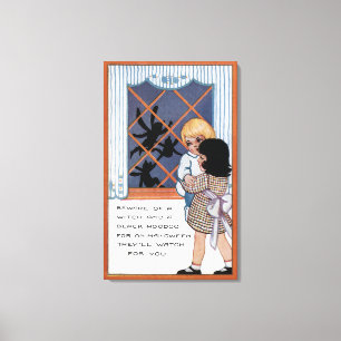 Halloween GreetingSpiders bij het Venster Canvas Afdruk