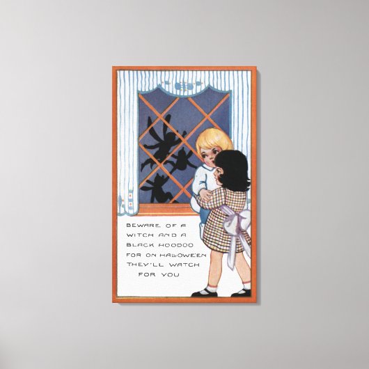 Halloween GreetingSpiders bij het Venster Canvas Afdruk (Voorkant)