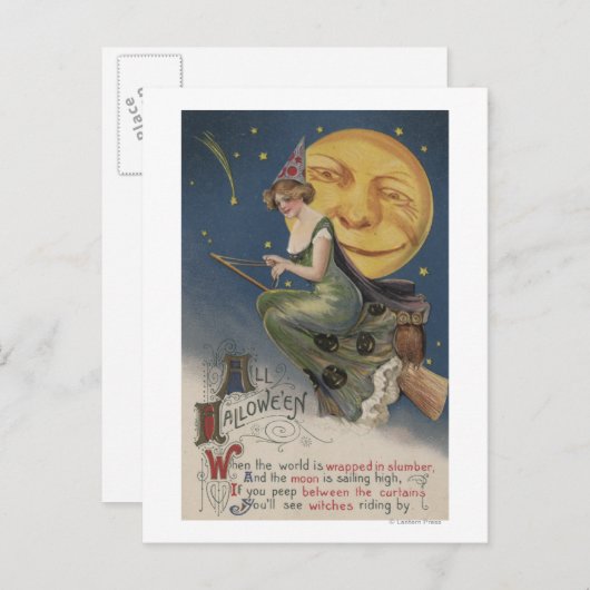 Halloween GreetingWitch in Flight Briefkaart (Voorkant / Achterkant)